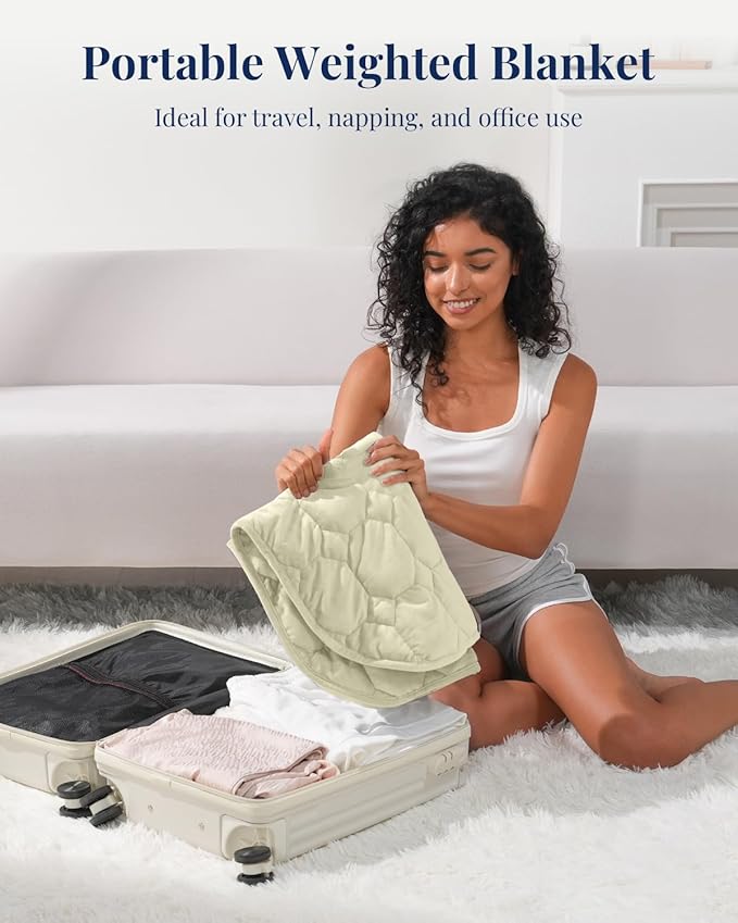 Kivik Weighted Lap Blanket for Adults, 7lbs Weight Pad, Heavy Small Blankets Throw, Travel Portable Pads, Warm Gifts for Bed Couch Sleep & Body Relax, Machine Washable, 7 Pounds, 24''x29'', Beige
