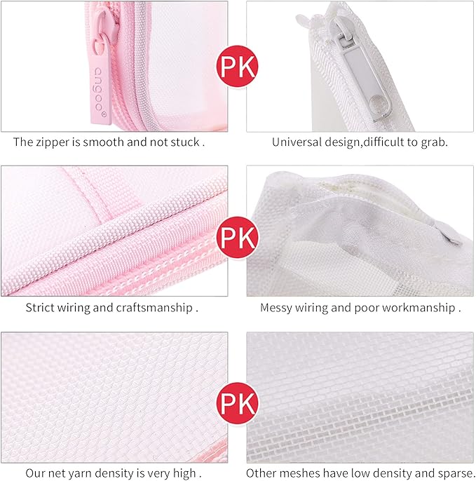 EASTHILL Grid Mesh Pen Pencil Case with Zipper Clear Makeup Color Pouch Cosmetics Bag Multi-Purpose Travel School Teen Girls and Boys Transparent Stationary Bag Office Organizer Box for Adluts(Pink)