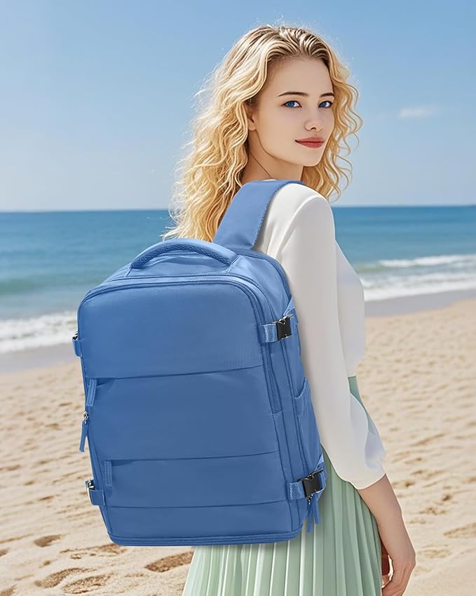 coowoz Large Travel Backpack Carry On for Women Man Waterproof Gym Backpacks with Laptop Compartment Mochila de Viaje Teacher Personal Item Backpack Rucksack Airplane Accessories Must Haves Sky Blue
