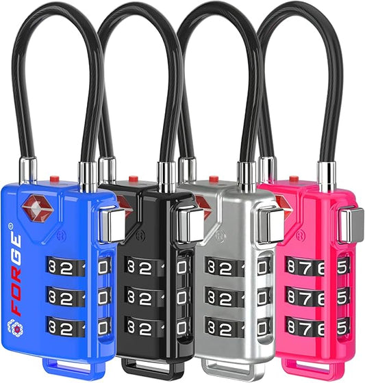TSA Approved Cable Luggage Locks, Re-settable Combination with Alloy Body