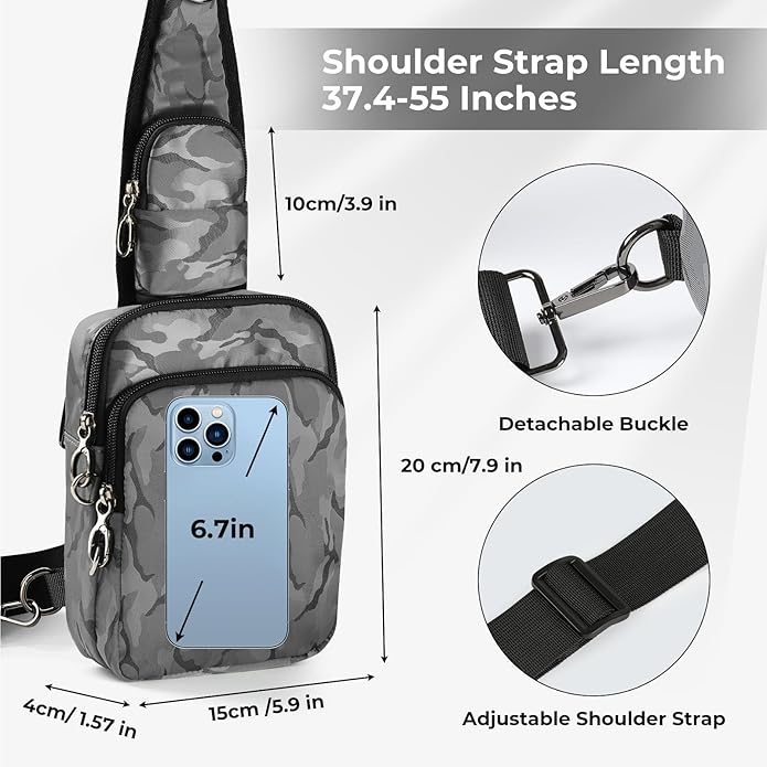 BROADREAM Mini Crossbody Sling Bag, Small Chest Bags Dual Pocket with Zipper Lock, RFID Blocking & Water Resistant Women Men