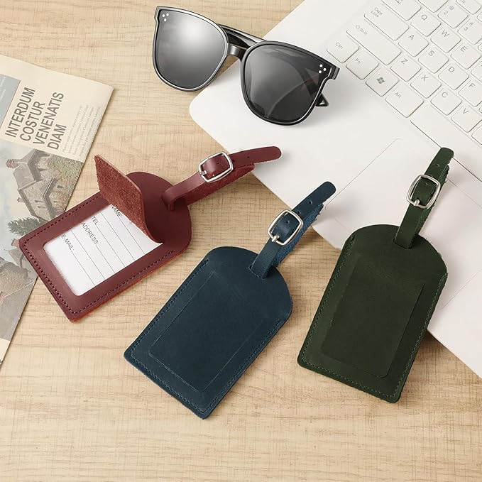 Ringsun Genuine Leather Luggage Tag for Suitcases ID Tags Bag Tags for Luggage (6 Pack, Red)
