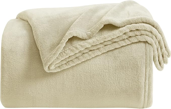 KMUSET Super Soft Throw Blanket Premium Silky Flannel Fleece Twin Size Beige Microfiber Lightweight Blanket All Season Use