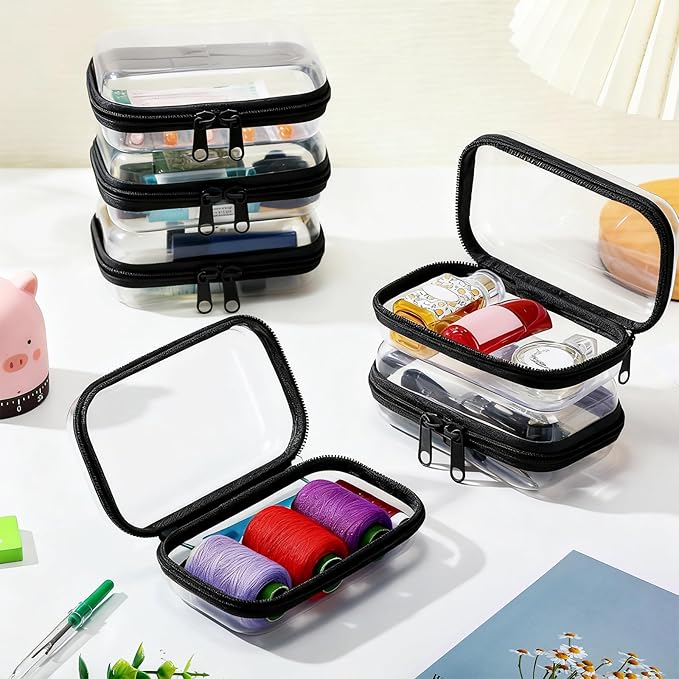 Sanwuta 6 Pcs Clear Hard Zipper Case Plastic Zipper Pouches Transparent Makeup Bag Pencil Case Pouches Toiletry Diaper Bag for Travel Toy Storage Organizer Bins(Black,5 x 3 x 2 Inch)