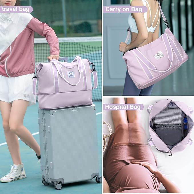 Travel Duffel Bag, Sports Tote Gym Bag, Shoulder Weekender Overnight Bag for Women