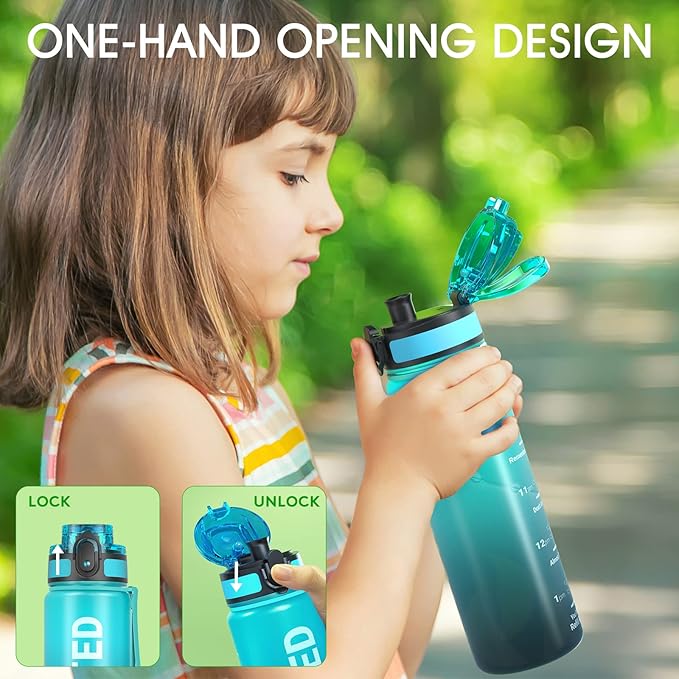 Sahara Sailor Water Bottle, 32/25/17oz Durable and Leakproof Water Bottles Motivational with Time Marker, Tritan, BPA Free, Wide Mouth with Easy Clean Brush for Gym, Travel, School, Office (1 Bottle)