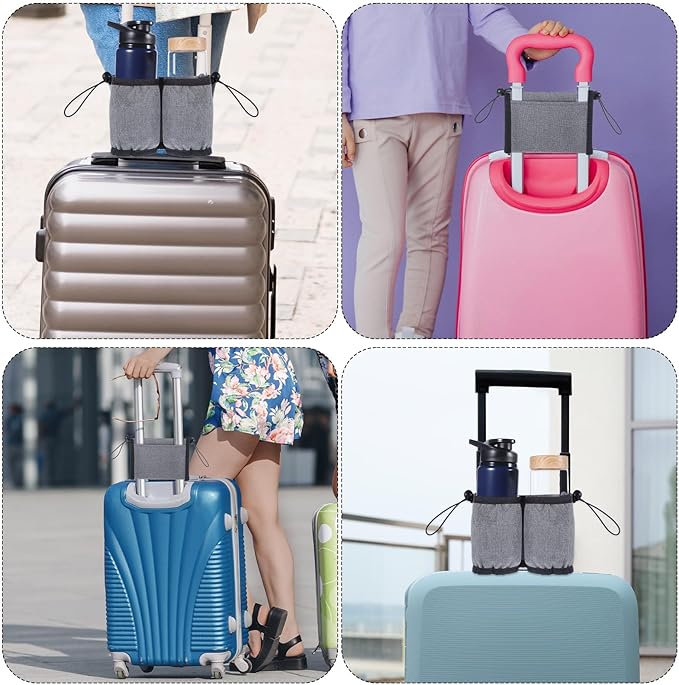 Luggage Cup Holder for Suitcases, Luggage Travel Cup Holder Free Hand Drink Carrier Hold Two Coffee for Most Flight Attendants, Travel Essentials, Business People (Grey)