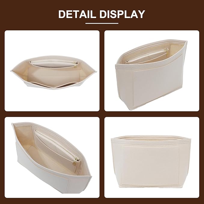 Doxo Felt Purse Organizer Insert for Longchamp Le Pliage M Totes, Longchamp Orgainzer Insert Meduim with 7 Compartments & YKK Zipper | Fits Long Champ Meidum Top Handle Tote Bag (SM, Beige)