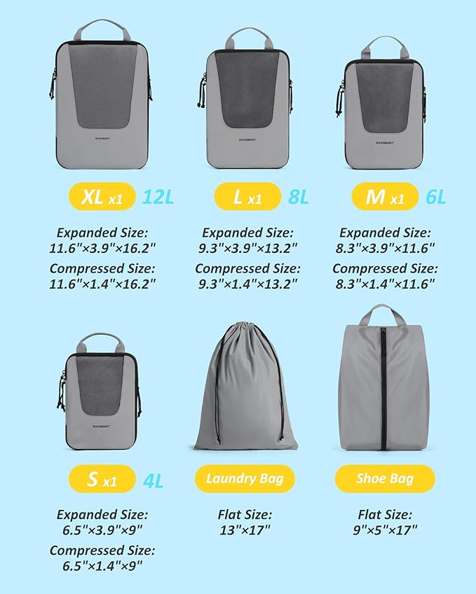 BAGSMART Compression Packing Cubes for Travel, 6/5/4set Lightweight Packing Organizers, Summer Travel Essentials Suitcase Organizer Bags Set