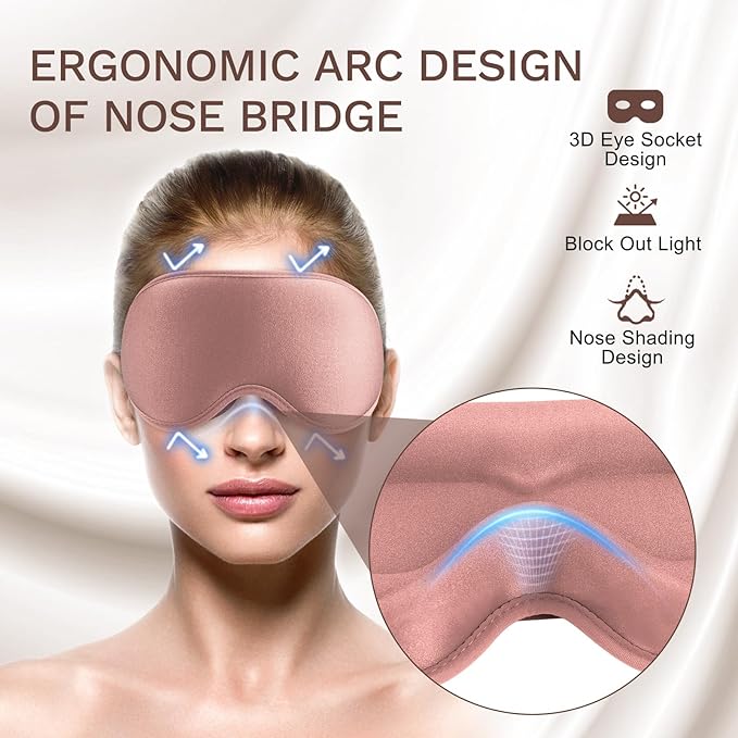 FlyCoco 99% Fully Block Out Light Eye Sleep Mask, 3D Deep Contoured Eyes Cover Zero Pressure, Long Lash Extension Eyes Mask with Adjustable Straps for Sleeping Travel Home Nap Rest Women Men (Rose)