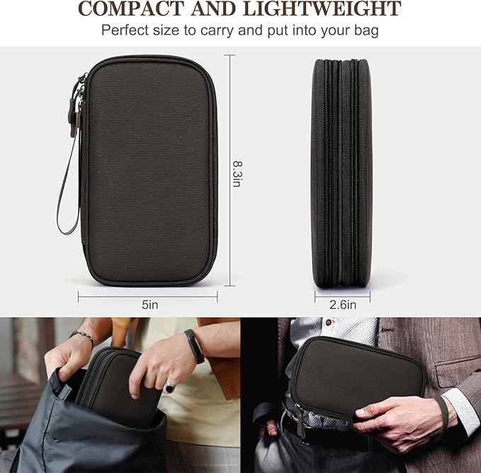 FYY Electronic Organizer, Travel Cable Organizer Bag Pouch Electronic Accessories Carry Case Portable Waterproof Double Layers Storage Bag for Cable, Charger, Phone, Earphone, Medium Size, Coffee