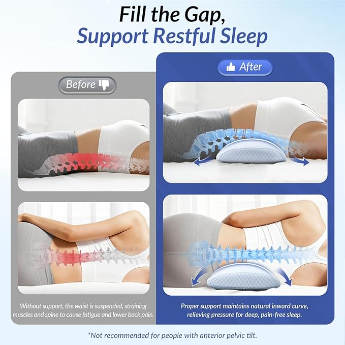 ZIKEE Inflatable Lumbar Support Pillow for Bed with Customized Lower Back Pain Relief & Support, Memory Foam Back Support for Side & Back Sleeping, Bed Pillow for Driving, Resting, Breathable Cover