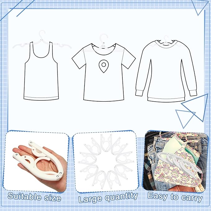 Sieral 40 Pcs Foldable Travel Hangers Plastic Portable Folding Clothes Hangers Cruise Ship Essentials for Travel Cruises Suitcase Dormitory School Hotel Women Laundry Coat Bag Drying (White)