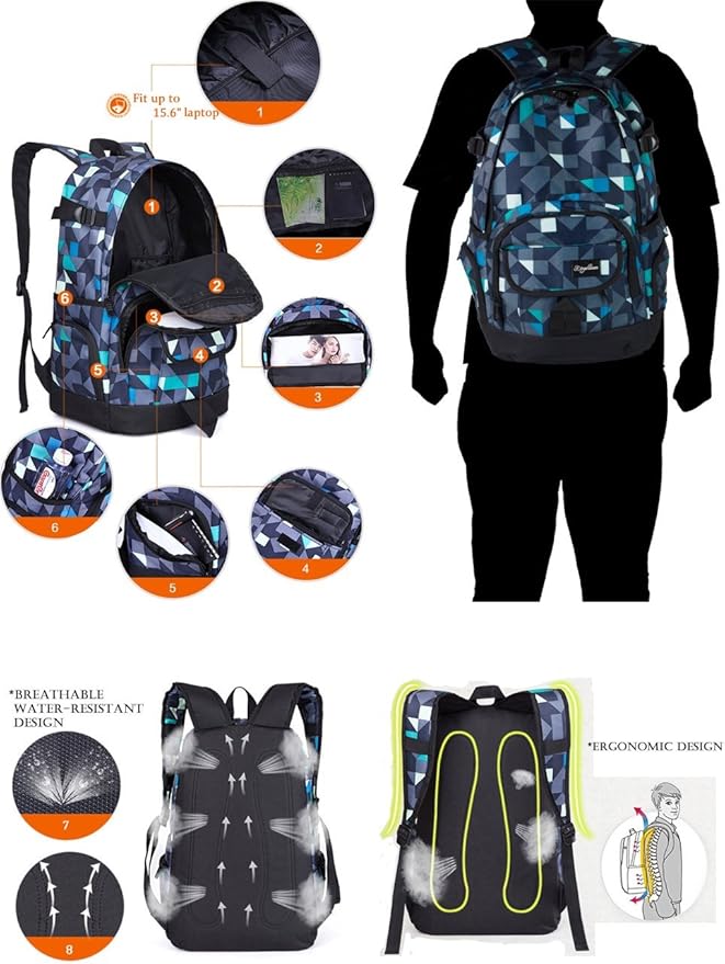 rickyh style School Backpack Travel Bag for Men & Women Lightweight College Back Pack with Laptop Compartmen