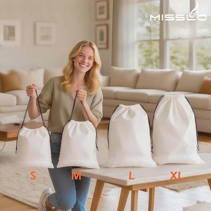 MISSLO Cotton Breathable Dust-proof Drawstring Storage Pouch Bag (Pack 3 M)