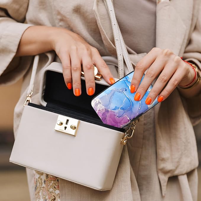 Credit Card Holder, Mini Aluminum Card Wallet RFID Blocking Slim Metal Hard Card Case for Women Men, Blue Purple Marble