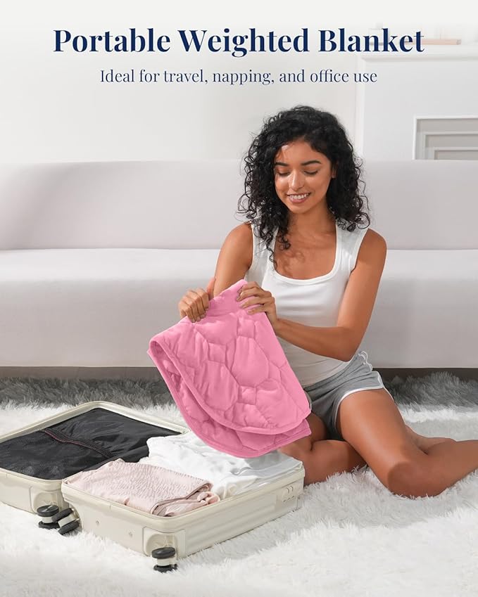 Kivik Weighted Lap Blanket for Adults, 7lbs Weight Pad, Heavy Small Blankets Throw, Travel Portable Pads, Warm Gifts for Bed Couch Sleep & Body Relax, Machine Washable, 7 Pounds, 24''x29'', Pink