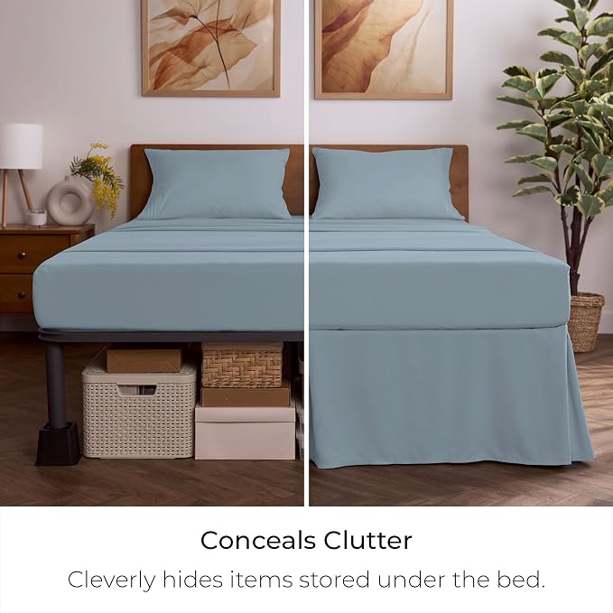 Mellanni Bed Skirt Cal King Size - Tailored Drop Bed Skirting | 15-Inch Pleated Dust Ruffle - Hotel Luxury Bedding - Wrinkle, Fade, Stain Resistant - 1 Bedskirt (Cal King, Blue Hydrangea)