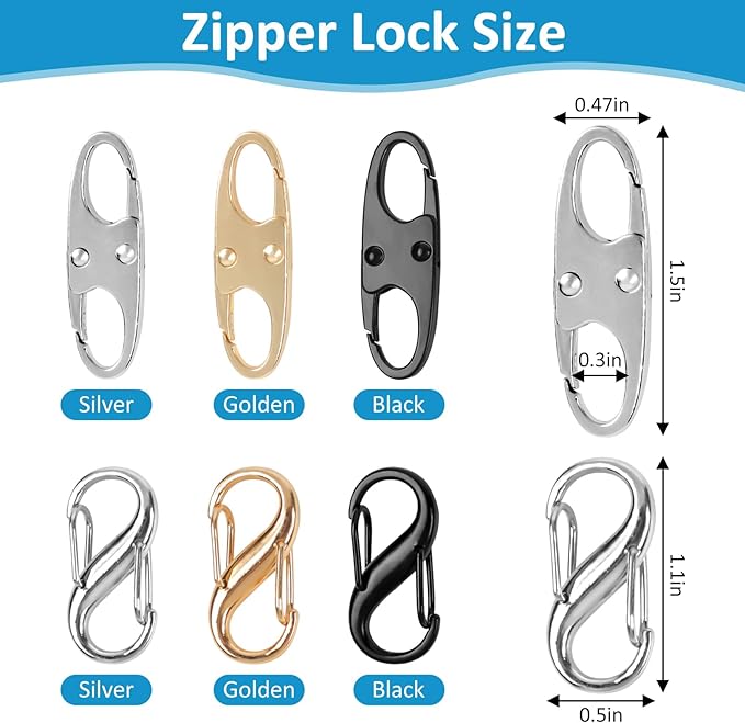 Phinus Lock Combo, Total 21PCS Clips Anti-Theft, Locks Anti-Theft for Luggage, Clothing, Backpacks, Boots, Purses, Travel Outdoor Sports(Black, Silver, Gold)