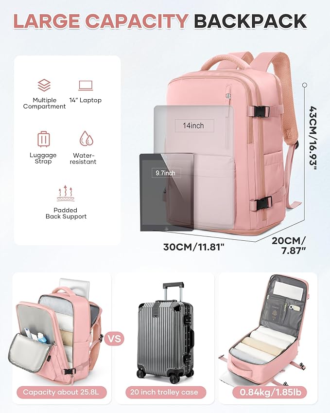 WONHOX Large Travel Backpack Carry on Flight Approved Laptop Work Business Backpack for Women Men Mochila de Viaje