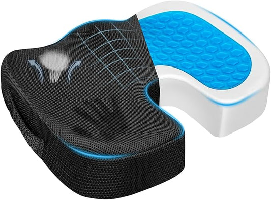 Season Guard Tailbone Pain Relief Office Chair Seat Cushion, Memory Foam Gel Seat Cushion for Sciatica Pain Relief with Washable Cover, Butt Cushion for Long Sitting, Mesh, Black