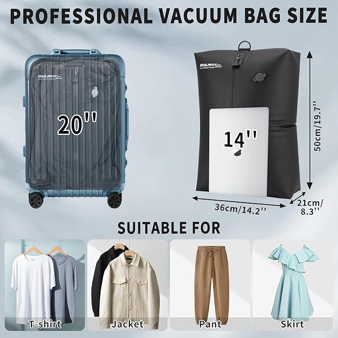 Reusable Vacuum Bags for Travel With Pump,Professional Waterproof IPX8 Zipper Vacuum Compression Bag for Suitcases Backpack,Space Saver Bags Packing Organizers for Clothing Packing(3 Pack,Black)