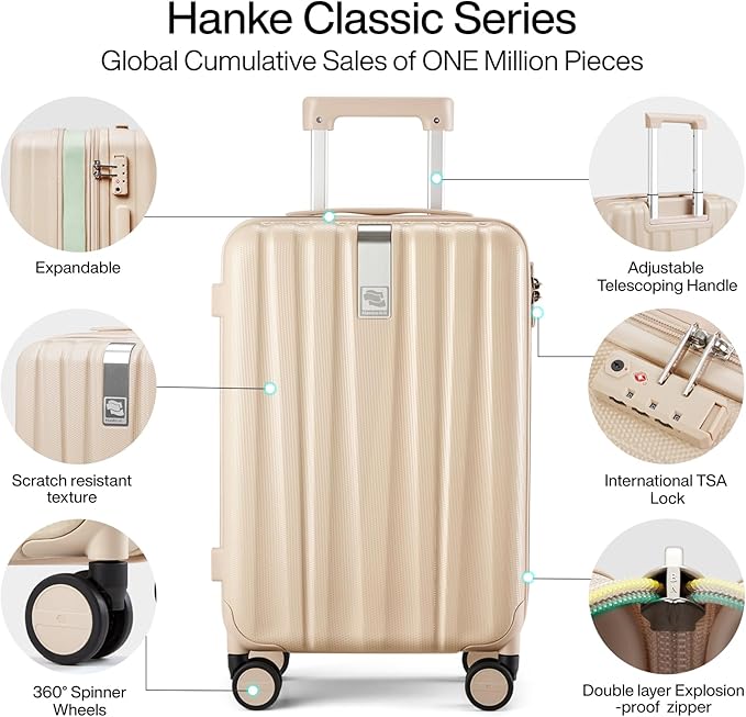 Hanke 29 Inch Expandable Checked Luggage Lightweight PC Hard Case Luggage Suitcases with Wheels Travel Luggage Rolling Large Suitcase Travel Luggage Bag for Study Abroad.(Cuba Sand Pink)