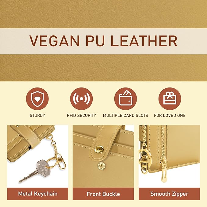 Jogjam Ginger Yellow Rfid Ladies Wallet, Small Slim Thin Compact Credit Card Women Wallet, PU Leather Bifold Cash Zipper Coin Pocket ID Window for Female