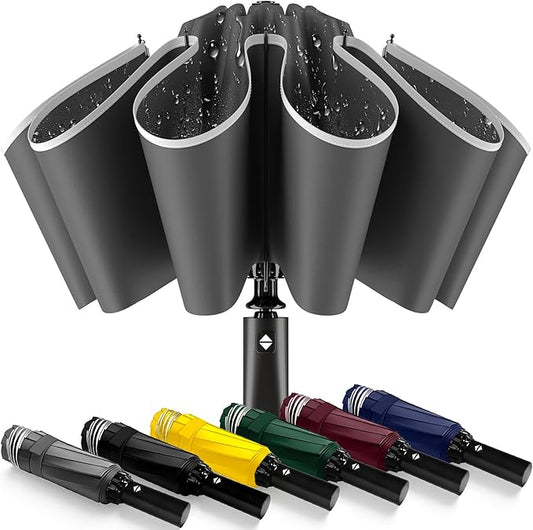 ExploreBliss Travel Umbrella Superior, Beautiful & Compact, Large Strong but Light Portable and Automatic Folding Rain Umbrella, Premium Grip, Fits Car & Backpack