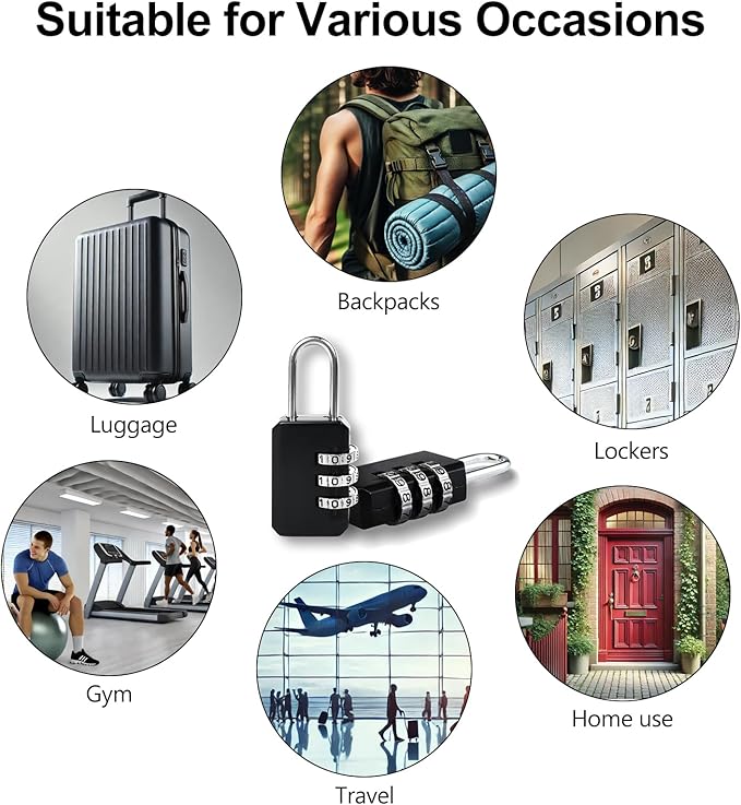 2-Pack Customizable Black Luggage Locks – Set Your Own Combination, Secure Travel Padlocks for Suitcases, Backpacks, and Bags