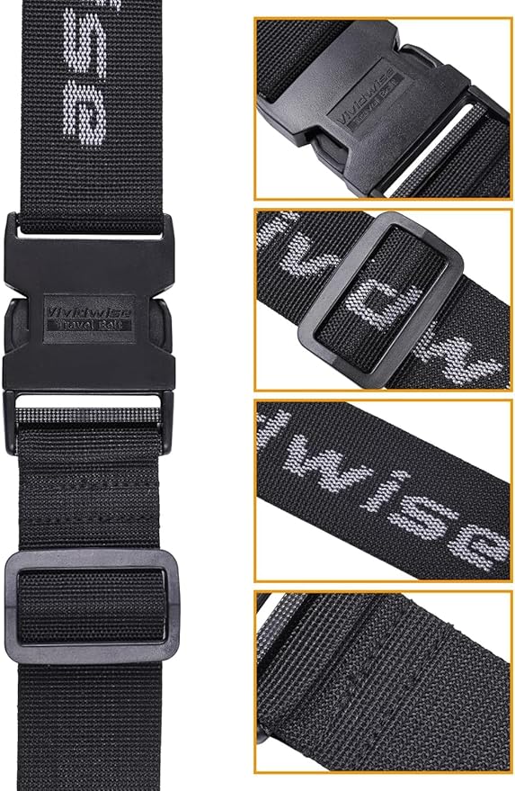 Luggage Straps, Stretchable Luggage Connector Straps for Suitcases, Quick Release Buckle Add A Bag Adjustable Attachment Accessories Belts (Black, 1.73" W)