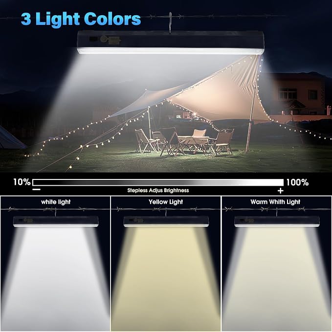 Magnetic Light BAR, 11.81-inches 5000mAh 6000 Lumens Rechargeable Portable Lamp Built in 165 LED Bulbs,with Handy Hook with 2 Magnets Endurance