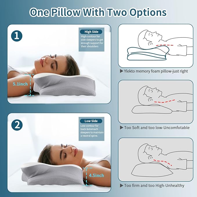 Cervical Neck Pillow for Pain Relief - Ergonomic Memory Foam Pillows for Sleeping, Cooling Side Sleeper Pillow for Neck Support, Contour Orthopedic Bed Pillow for Back Stomach Sleepers