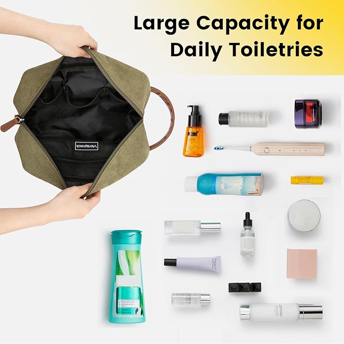 Vorspack Travel Toiletry Bag - Hanging Toiletry Bag for Men Water Resistant Canvas Shaving Bag with Large Capacity for Travel - Green