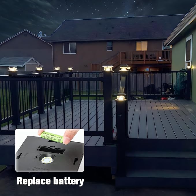 VOLISUN Solar Post Cap Lights Outdoor, Solar Powered Fence Cap Lights for 4x4 Vinyl/Wood, Black Waterproof Solar Deck Post Light 8Pack Cool/Warm for Garden Patio Porch | Solar powered waterproof deck lights fit 4x4 wooden & vinyl posts, ideal for garde...