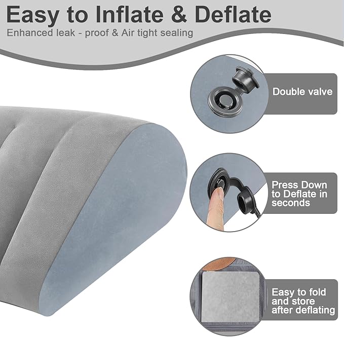 TheClover Inflatable Wedge Pillow for Acid Reflux & Snoring - 2PCS Adjustable Height Bed Wedge Pillow, Portable PVC Adult Pillow for Sleeping, Travel, Post Surgery Recovery, Back, Leg & Body Support