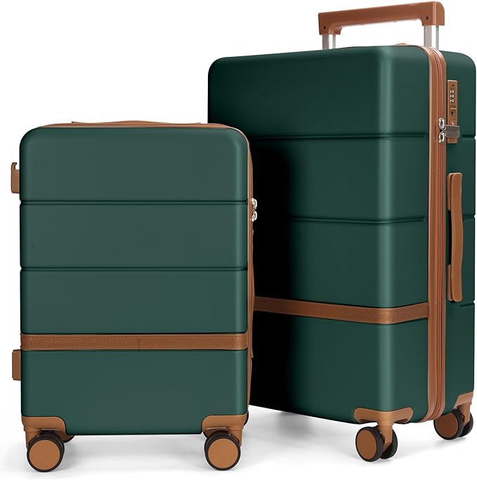 Luggage Sets, 2 Piece Suitcase set with wheels Tsa Lock 20/24 inchi Hardshell Waterproof Travel Suitcases luggage for Women/Men/Family (Dark Green)