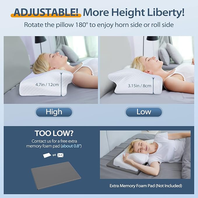 HOMCA Cervical Pillow Memory Foam Pillows - Contour Memory Foam Pillow for Neck Pain Relief, Orthopedic Neck Bed Pillow for Side Sleepers Back and Stomach