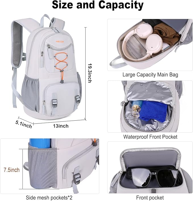 Nerlion 35L Hiking Backpack Travel Backpack for Men Women Camping Waterproof Outdoor Hiking Daypack Lightweight Backpack Silver Orange