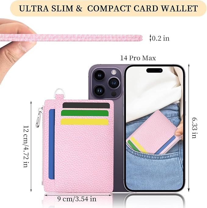 Hancynir Slim Wallet Women Credit Card Holder Minimalist RFID Blocking Small Mini Card Case Front Pocket PU Leather Thin Travel Zipper Coin Cash ID Window Ladies Female Wallet Gifts
