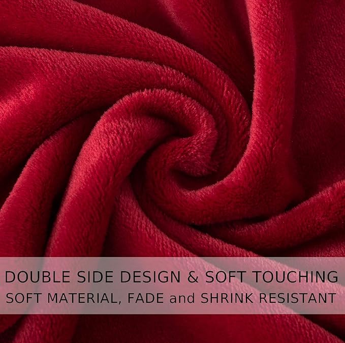 Flannel Fleece Travel Size Summer Blanket All Season 350GSM Lightweight Throw for The Bed Extra Soft Brush Fabric Winter Warm Sofa Blanket 50"x 61"(Burgundy Red Travel)