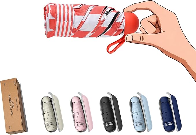 BAODINI Travel Essentials Mini Umbrella for Purse With Case Small Compact UV Sun Protection Lightweight Tiny Pocket Manual Open Close Umbrella for Women Kids and Men Fits Purse Backpack