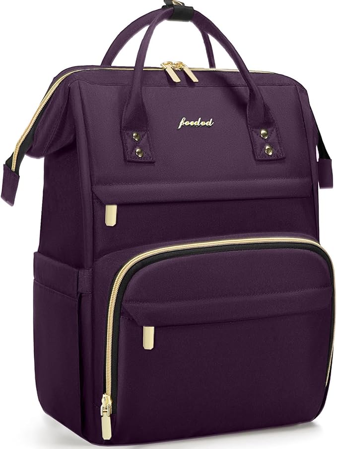 Focdod Women Laptop Backpack Work Bag - Fits 15.6 inch with Laptop Compartment Waterproof Professional Fashion Travel Purse for College Nurse Business Computer Backpack Dark Purple