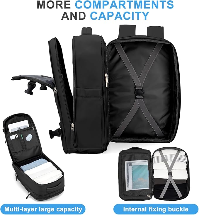 coowoz Large Travel Backpack For Women Men, Carry On Backpack,Hiking Backpack Waterproof Outdoor Sports Rucksack Casual Daypack Expandable Heavy Duty Extra large Backpack Black Expansion