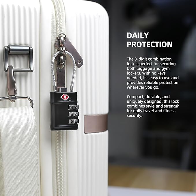 Luggage Locks TSA Approved Travel Essentials, TSA Locks for Luggage, 3 Digit Combination Padlock with Code, Combo Small Padlock for Suitcase, Backpack, Bag Zipper, Locker, Gun Case, 1-Pack