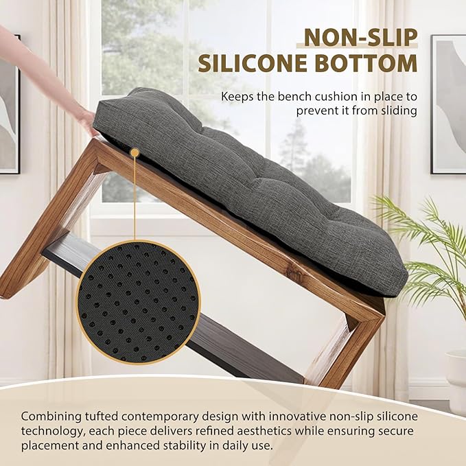 downluxe Indoor Bench Cushion for Indoor Furniture, Non-Slip Tufted Overstuffed Textured Foam Bench Seat Cushion, 36" X 14" X 4", Dark Grey, 1 Pack