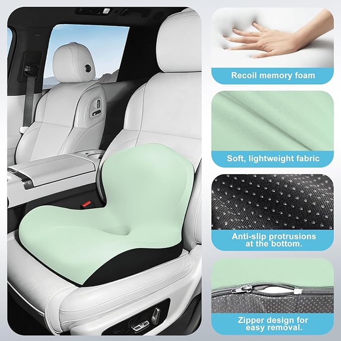 Seat Cushion, Office Chair Cushion, L-Shaped Ergonomic Car Seat Cushions, Memory Foam Chair Cushion, Lumbar Support Pillow for Wheelchair, Car, Home, Office, Desk, Green
