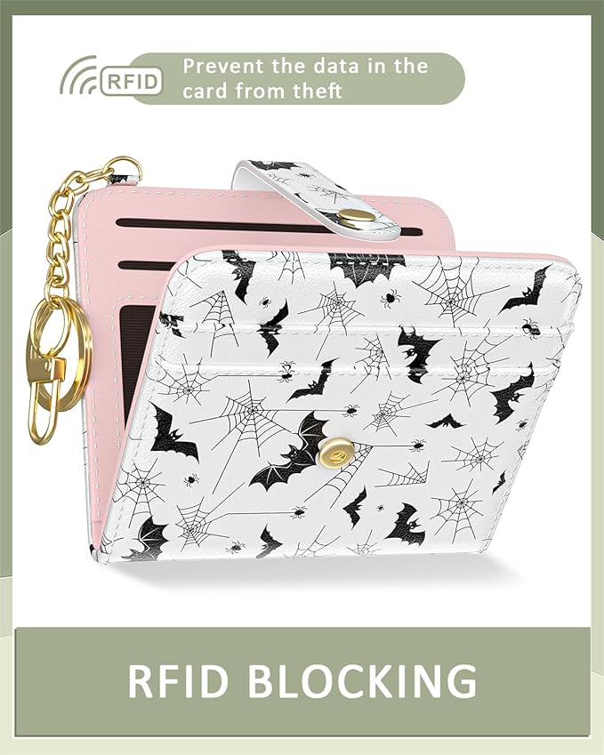 Aiawoxc Womens Wallet, RFID Small Wallets for Women, Slim Compact Credit Card Holder, Cute Leather Bifold Ladies Purse with Zipper Coin Pocket and ID Window, Gothic Bats
