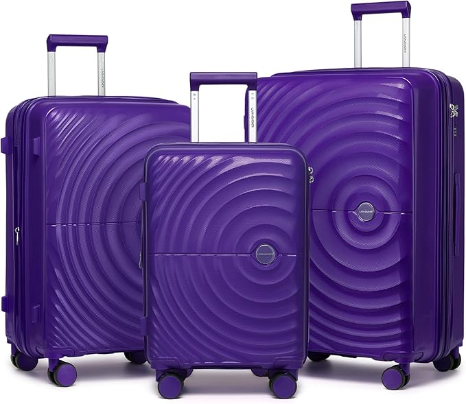 LARVENDER Luggage Sets, Suitcase Set 3 Piece Expandable Luggage PP Lightweight Large Suitcases with Wheels for Women (3 piece set,Grape Purple)