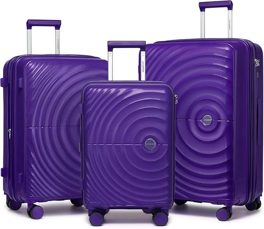 LARVENDER Luggage Sets, Suitcase Set 3 Piece Expandable Luggage PP Lightweight Large Suitcases with Wheels for Women (3 piece set,Grape Purple)